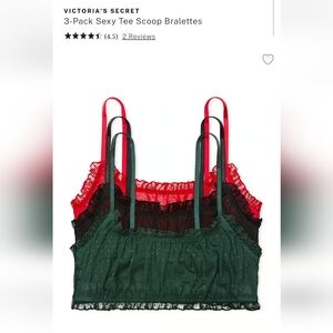 Victoria's Secret Sexy Tee Red, Black, Green Mesh Ruffle Scoop Bralette 3 Pack L